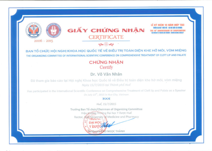 Hình: certificate 2 tiến sĩ bác sĩ Võ Văn Nhân