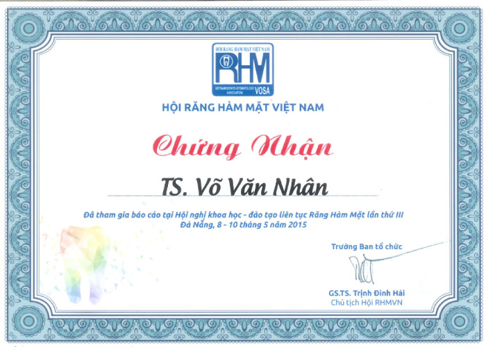Hình: certificate 3 tiến sĩ bác sĩ Võ Văn Nhân