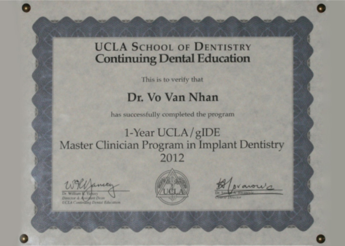 Hình: certificate 5 tiến sĩ bác sĩ Võ Văn Nhân