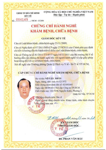 Hình: certificate 9 tiến sĩ bác sĩ Võ Văn Nhân