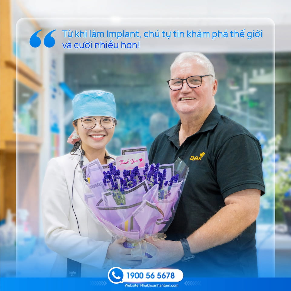 Khách hàng trải nghiệm trồng răng Implant an toàn và nhẹ nhàng nhờ quy trình chuyên nghiệp tại Nha khoa Nhân Tâm