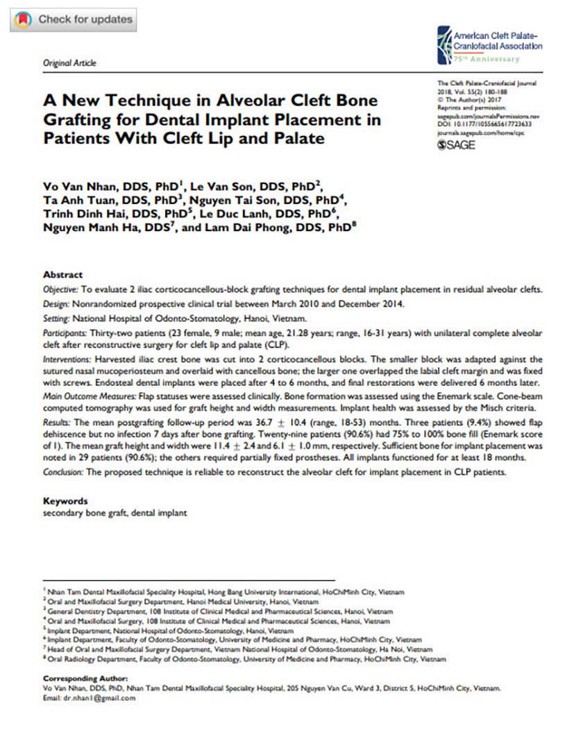 A New Technique in Alveolar Cleft Bone Grafting for Dental Implant Placement in Patients With Cleft Lip and Palate