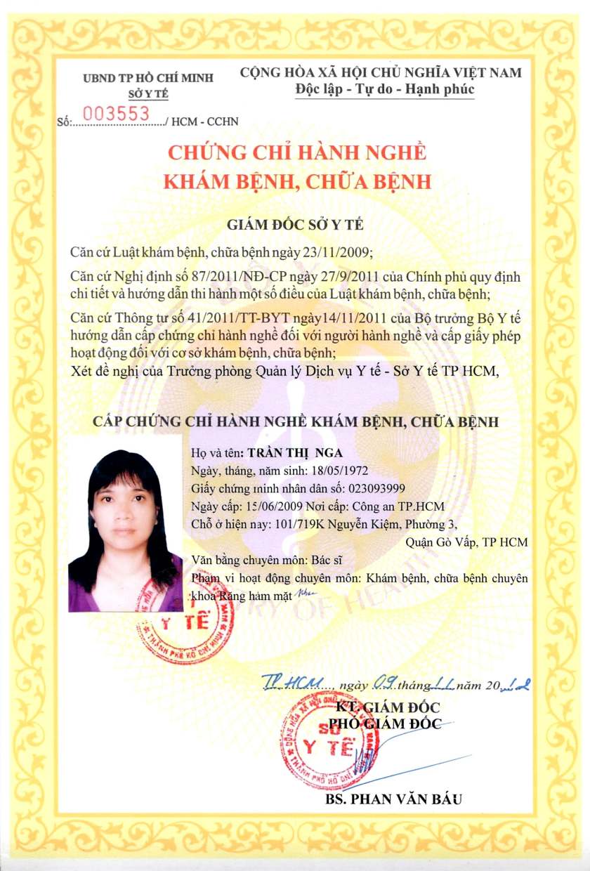 Chứng chỉ hành nghề khám chữa bệnh - Trần Thị Nga