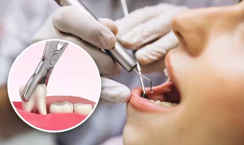 Răng hàm bị sâu chỉ còn chân răng không thể bảo tồn cần phải nhổ bỏ