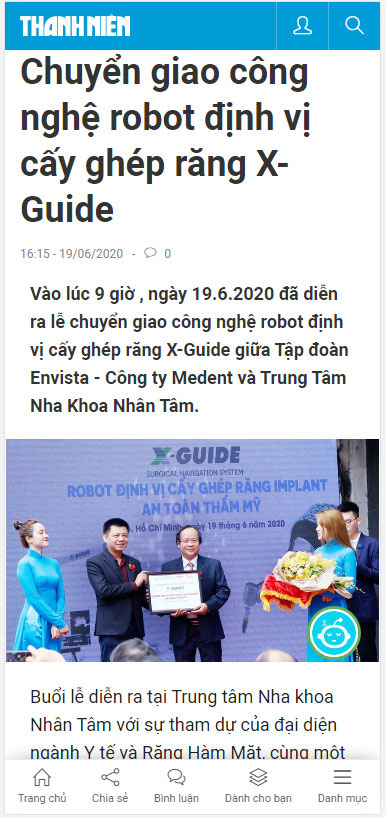 Chuyển giao công nghệ robot định vị cấy ghép răng X-Guide Chuyển giao công nghệ robot định vị cấy ghép răng X-Guide