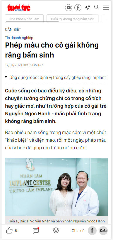 Phép màu cho cô gái không răng bẩm sinh Phép màu cho cô gái không răng bẩm sinh